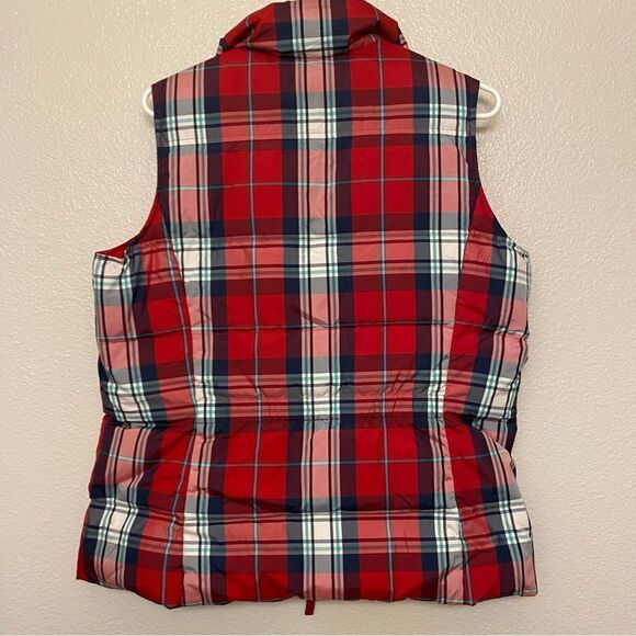 Lands End quilted puffer red blue plaid down filled winter vest girls M 10/12 - Picture 2 of 14